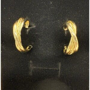 Braid Twist C-Shaped Open Hoop Earrings Gold Plated Sterling Silver 925 UTC CN